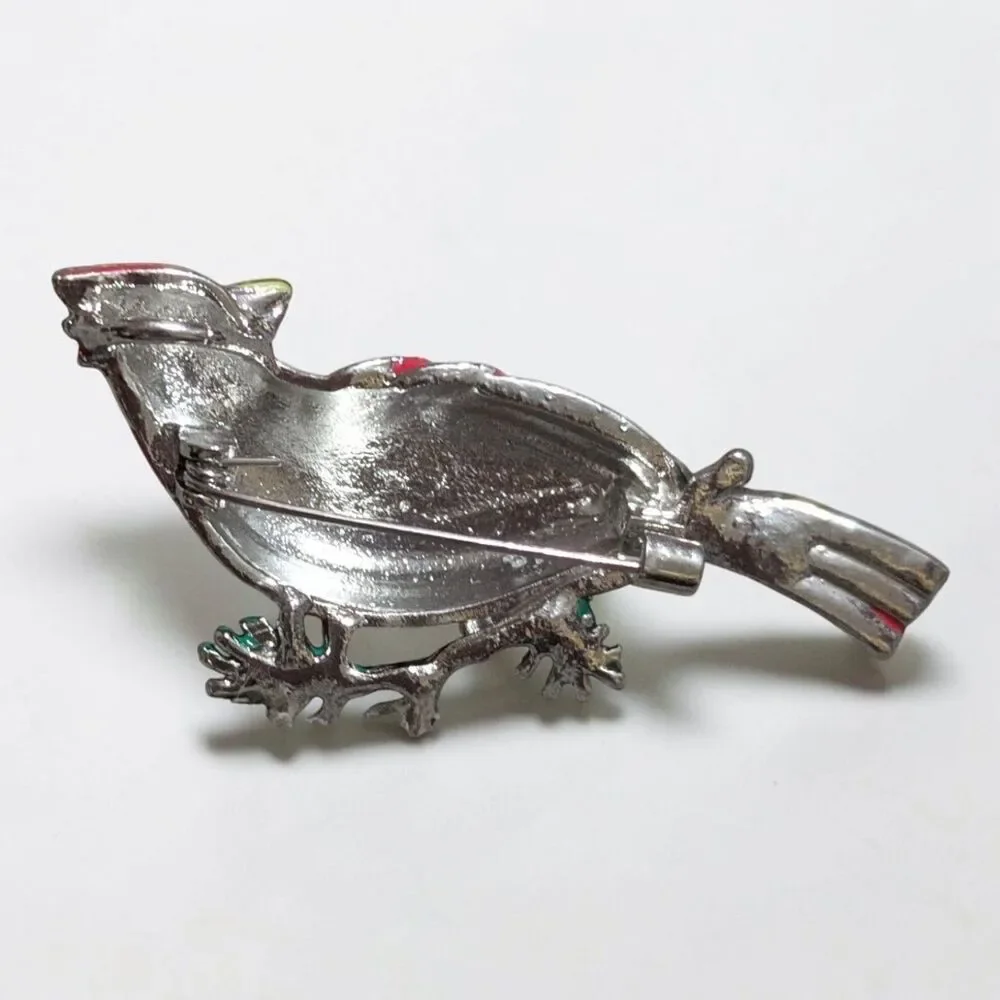 Red Cardinal Bird Enamel Brooch Pin, Vintage Style Holiday Lapel Pin